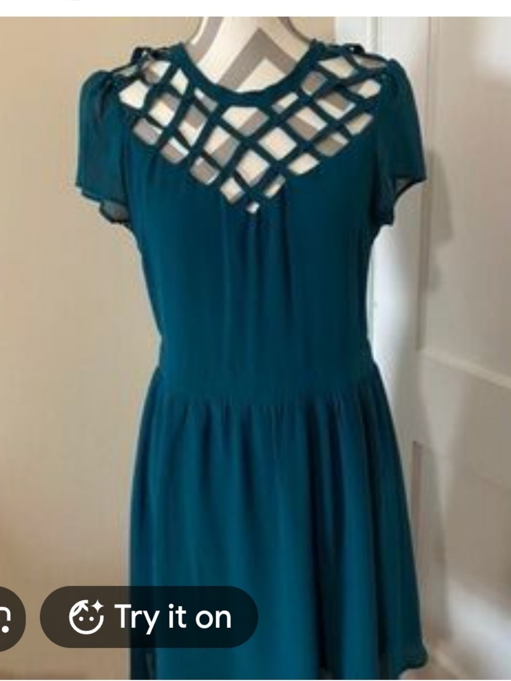 Teal Green Jersey Dress With Neckline Detail Sz L Like New